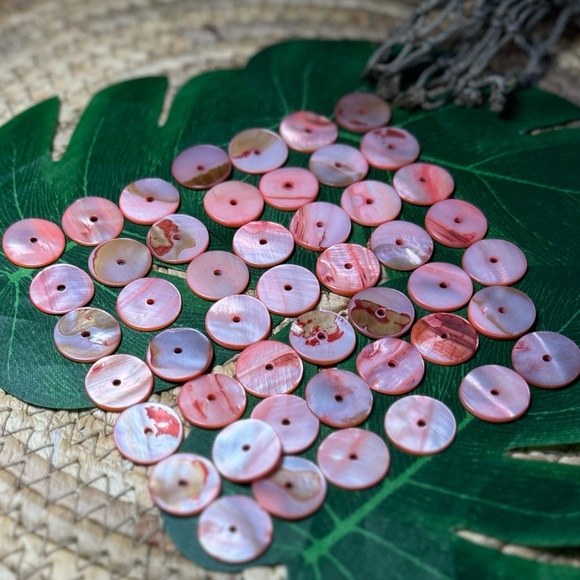Circle Mother of Pearl Seashell Shell Beads Coral Pink DIY Jewelry making lot - Picture 10 of 17